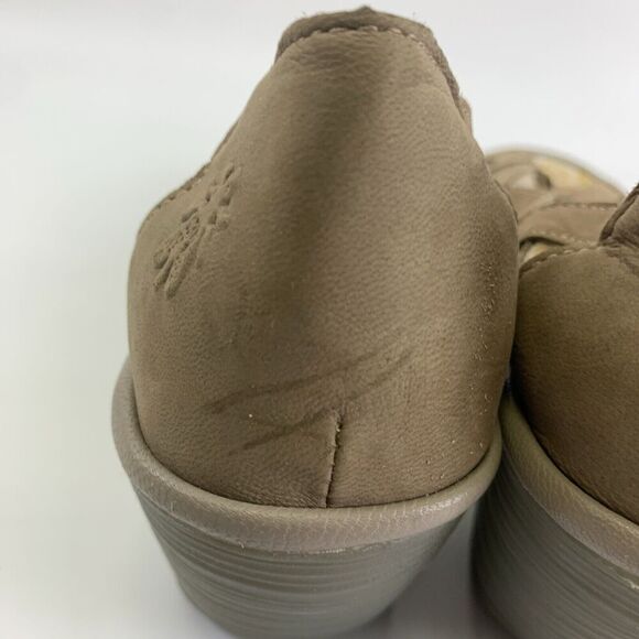 Fly London Yadi Wedge Taupe Suede Slip On Open Toe Strappy Sandal Women 40 9-9.5 - Picture 6 of 13